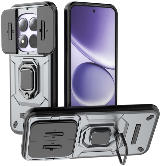 Kapa Armor Slider Back Cover for Redmi Note 15 Pro 5G | Inbuilt Ring + Camera Slider Shockproof Lens Protection Bumper Back Case (Grey)