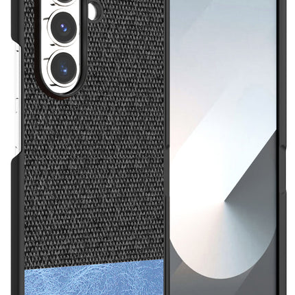 Kapa Soft Fabric & Leather Hybrid Protective Back Cover for Samsung Galaxy Z Fold 7 | Shockproof Slim Hard Anti Slip Back Case (Black,Blue) - Mobizang