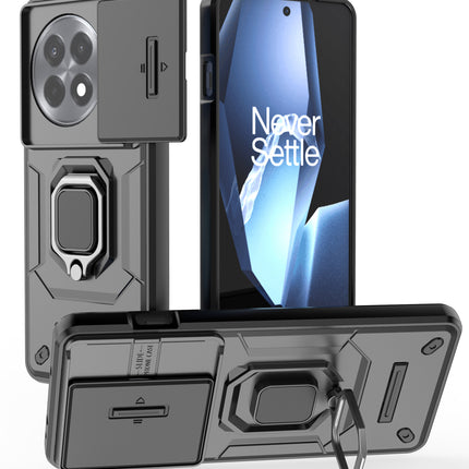 Kapa Armor Slider Back Cover for OnePlus 13R | Inbuilt Ring + Camera Slider Shockproof Lens Protection Bumper Back Case (Black)