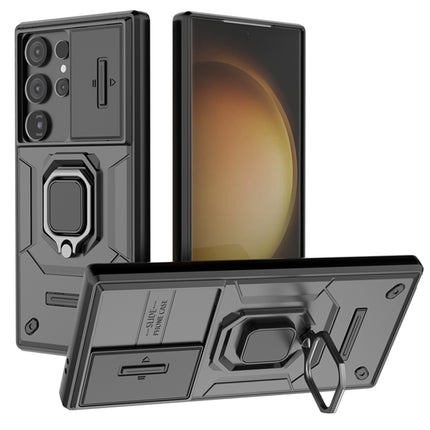 Kapa Armor Slider Back Cover for Samsung Galaxy S24 Ultra | Inbuilt Ring + Camera Slider Shockproof Lens Protection Bumper Back Case (Black)