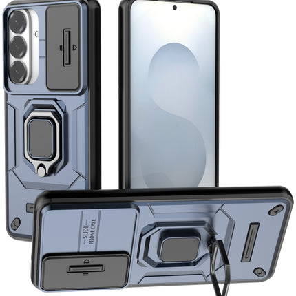 Kapa Armor Slider Back Cover for Samsung Galaxy S26 Plus | Inbuilt Ring + Camera Slider Shockproof Lens Protection Bumper Back Case (Blue)