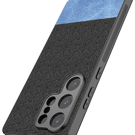 Kapa Soft Fabric & Leather Hybrid Protective Back Cover for Samsung Galaxy S25 Ultra | Shockproof Slim Hard Anti Slip Back Case (Black,Blue)