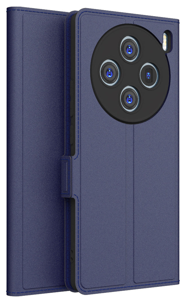 Kapa Noble Slim Magnetic Leather Flip Case Cover for Vivo X100 (5G) | Card Holder Stand Flip Wallet Case (Blue)