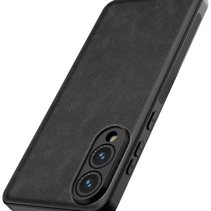 Kapa Tux Leather Back Cover for Samsung Galaxy S25 Edge | Slim Shockproof Camera Protection Bumper Case (Black) - Mobizang