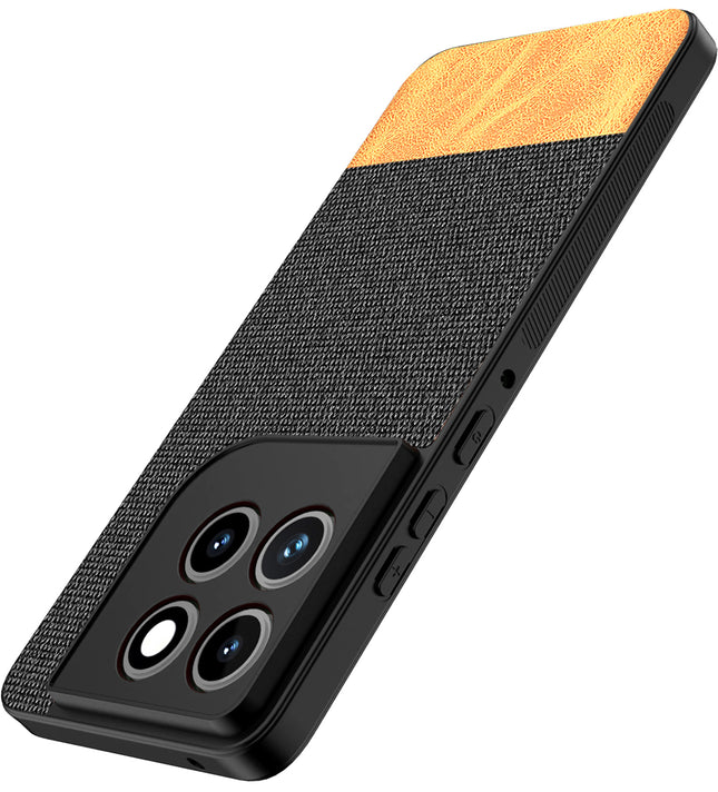 Kapa Soft Fabric & Leather Hybrid Protective Back Cover for Moto Edge 70 | Shockproof Slim Hard Anti Slip Back Case (Black,Brown)