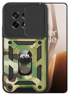 Kapa Tank Back Cover for OnePlus 13R | Inbuilt Ring + Slider Shockproof Lens Protection Bumper Back Case (Green)