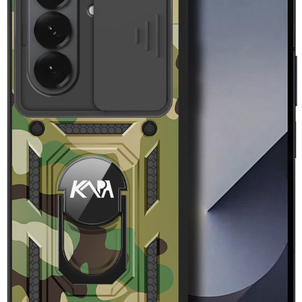 Kapa Tank Back Cover for Samsung Galaxy Z Fold 7 | Inbuilt Ring + Slider Shockproof Lens Protection Bumper Back Case (Green) - Mobizang
