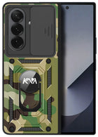 Kapa Tank Back Cover for Samsung Galaxy Z Fold 7 | Inbuilt Ring + Slider Shockproof Lens Protection Bumper Back Case (Green) - Mobizang