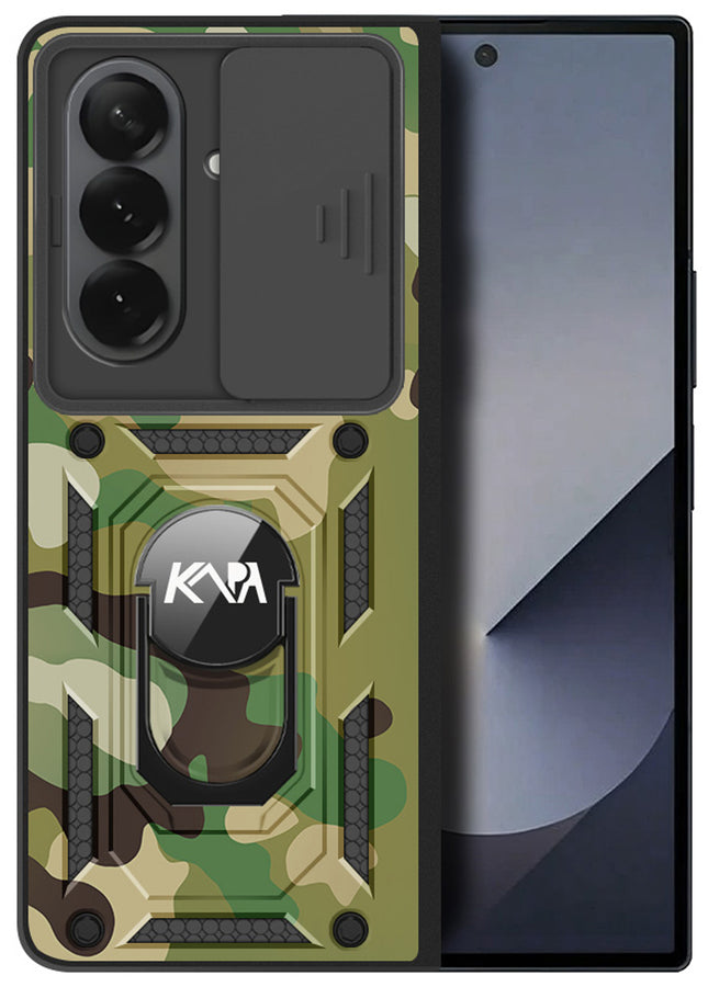 Kapa Tank Back Cover for Samsung Galaxy Z Fold 7 | Inbuilt Ring + Slider Shockproof Lens Protection Bumper Back Case (Green) - Mobizang