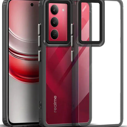 Kapa Warrior Acrylic Clear Back Cover For Realme 14X | Slim Shockproof [Military Grade Protection] Hybrid Bumper Case (Grey Sides)