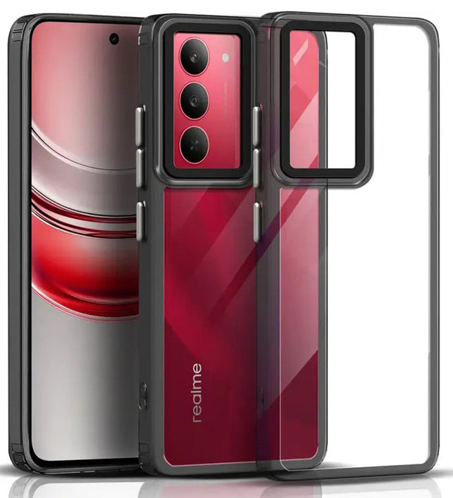 Kapa Warrior Acrylic Clear Back Cover For Realme 14X | Slim Shockproof [Military Grade Protection] Hybrid Bumper Case (Grey Sides)