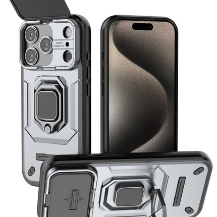 Kapa Armor Slider Back Cover for Apple iPhone 17 Pro | Inbuilt Ring + Camera Slider Shockproof Lens Protection Bumper Back Case (Grey) - Mobizang