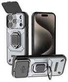 Kapa Armor Slider Back Cover for Apple iPhone 17 Pro | Inbuilt Ring + Camera Slider Shockproof Lens Protection Bumper Back Case (Grey) - Mobizang
