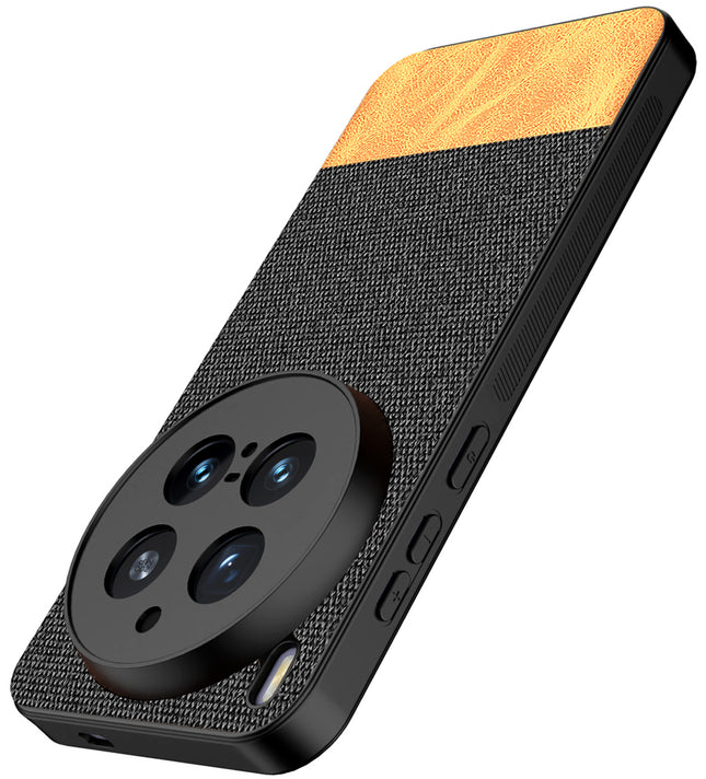 Kapa Soft Fabric & Leather Hybrid Protective Back Cover for Vivo X300 Pro 5G | Shockproof Slim Hard Anti Slip Back Case (Black,Brown)