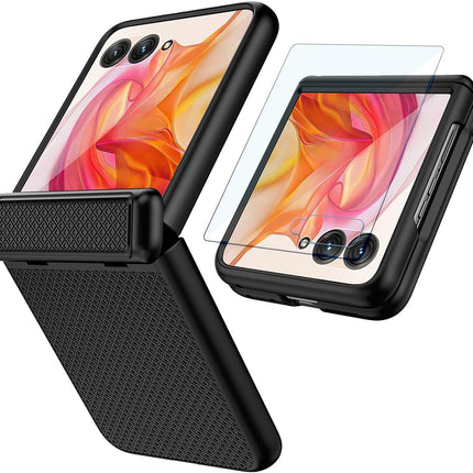 Kapa Textured Grip Hinge Protection Back Cover for Moto Razr 50 Ultra| with [Inbuilt Glass] Full Body Shockproof Hard Back Case (Black)