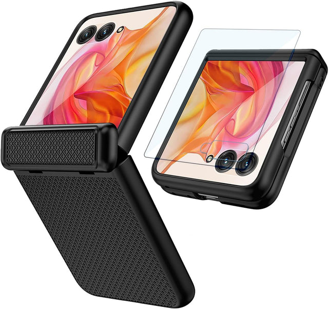 Kapa Textured Grip Hinge Protection Back Cover for Moto Razr 50 Ultra| with [Inbuilt Glass] Full Body Shockproof Hard Back Case (Black)