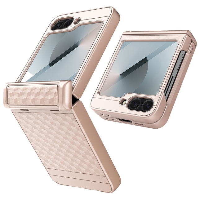 Kapa Geometric Hinge Protection Back Cover for Samsung Galaxy Z Flip5 / Flip 5 | with [Inbuilt Glass] Full Body Shockproof Hard Back Case (Golden)