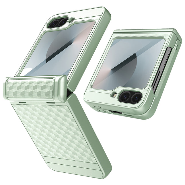 Kapa Geometric Hinge Protection Back Cover for Samsung Galaxy Z Flip6 / Flip 6 | with [Inbuilt Glass] Full Body Shockproof Hard Back Case (Mint Green)