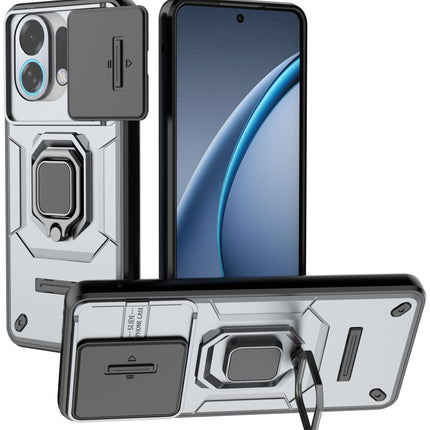 Kapa Armor Slider Back Cover for Oppo K13 Turbo / K13 Turbo Pro | Inbuilt Ring + Camera Slider Shockproof Lens Protection Bumper Back Case (Grey)
