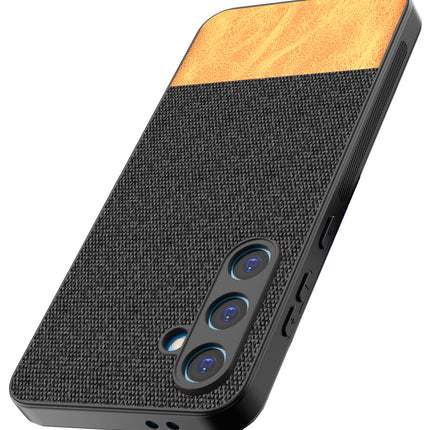 Kapa Soft Fabric & Leather Hybrid Protective Back Cover for Samsung Galaxy S24 FE | Shockproof Slim Hard Anti Slip Back Case (Black,Brown)