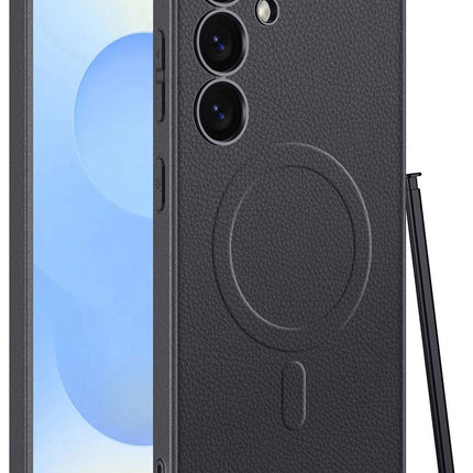 Kapa Ultra Thin Leather & Magsafe Back Case for Samsung Galaxy S25 | with Wireless Charging Support Ring Full Body Protection Back Cover (Black)