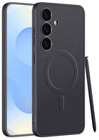 Kapa Ultra Thin Leather & Magsafe Back Case for Samsung Galaxy S25 | with Wireless Charging Support Ring Full Body Protection Back Cover (Black)