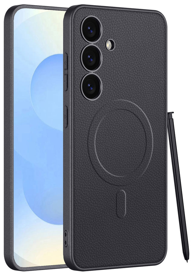 Kapa Ultra Thin Leather & Magsafe Back Case for Samsung Galaxy S25 | with Wireless Charging Support Ring Full Body Protection Back Cover (Black)