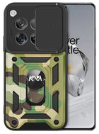 Kapa Tank Back Cover for OnePlus 12R | Inbuilt Ring + Slider Shockproof Lens Protection Bumper Back Case (Green) - Mobizang