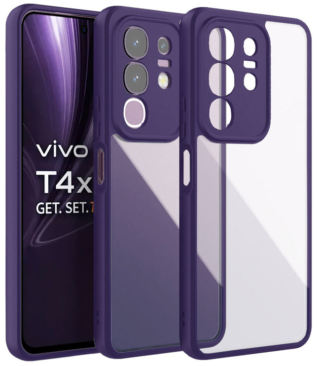 Kapa Hawkeye Clear Back Cover for Vivo T4X 5G | Camera Lens Protector Shockproof Slim Clear Case Cover (Purple Sides) - Mobizang