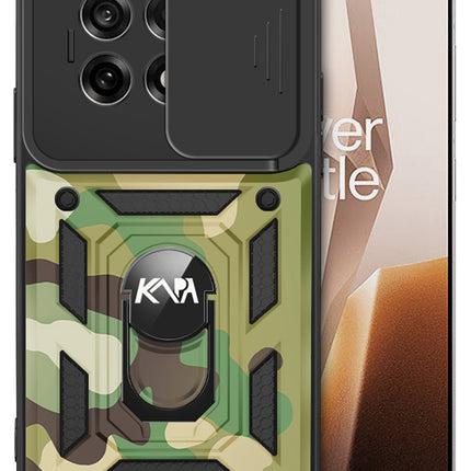 Kapa Tank Back Cover for OnePlus 13 | Inbuilt Ring + Slider Shockproof Lens Protection Bumper Back Case (Green)