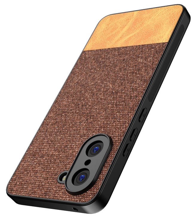 Kapa Soft Fabric & Leather Hybrid Protective Back Cover for OnePlus Nord CE 5 | Shockproof Slim Hard Anti Slip Back Case (Brown)