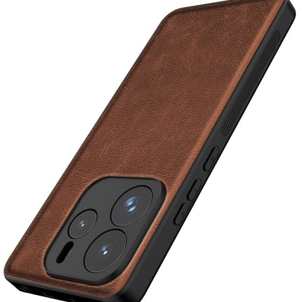 Kapa Tux Leather Back Cover for Redmi Note 14 (5G) | Slim Shockproof Camera Protection Bumper Case (Brown) - Mobizang