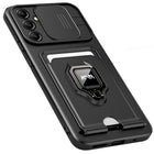 Kapa Bisen Back Cover for Samsung Galaxy A35 (5G) | Inbuilt Camera Slider Ring Stand and Card Pocket Shockproof Slim Bumper Back Case (Black) - Mobizang