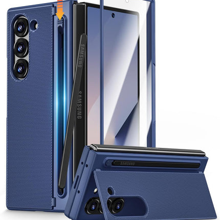 Kapa Textured Grip S Pen Holder Hinge Protection Back Cover for Samsung Galaxy Z Fold6 / Fold 6 | with Inbuilt Glass , Kickstand & S Pen Slot Case (Blue)