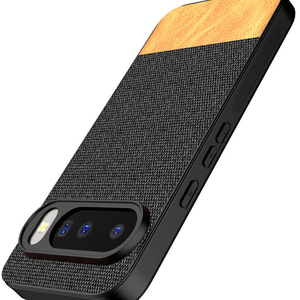 Kapa Soft Fabric & Leather Hybrid Protective Back Cover for Google Pixel 10 | Shockproof Slim Hard Anti Slip Back Case (Black,Brown)