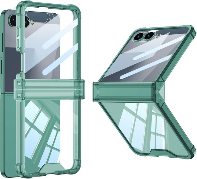 Kapa Clear Airbag with Hinge Protection Back Case for Samsung Galaxy Flip7 / Z Flip 7 | Transparent Shockproof Slim Hard Protective Cover (Green)