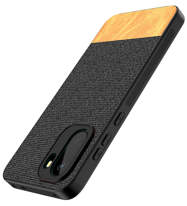 Kapa Soft Fabric & Leather Hybrid Protective Back Cover for OnePlus 15R | Shockproof Slim Hard Anti Slip Back Case (Black,Brown) - Mobizang