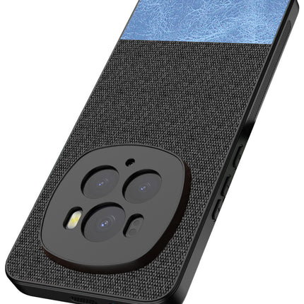 Kapa Soft Fabric & Leather Hybrid Protective Back Cover for Honor Magic 6 PRO | Shockproof Slim Hard Anti Slip Back Case (Black,Blue) - Mobizang