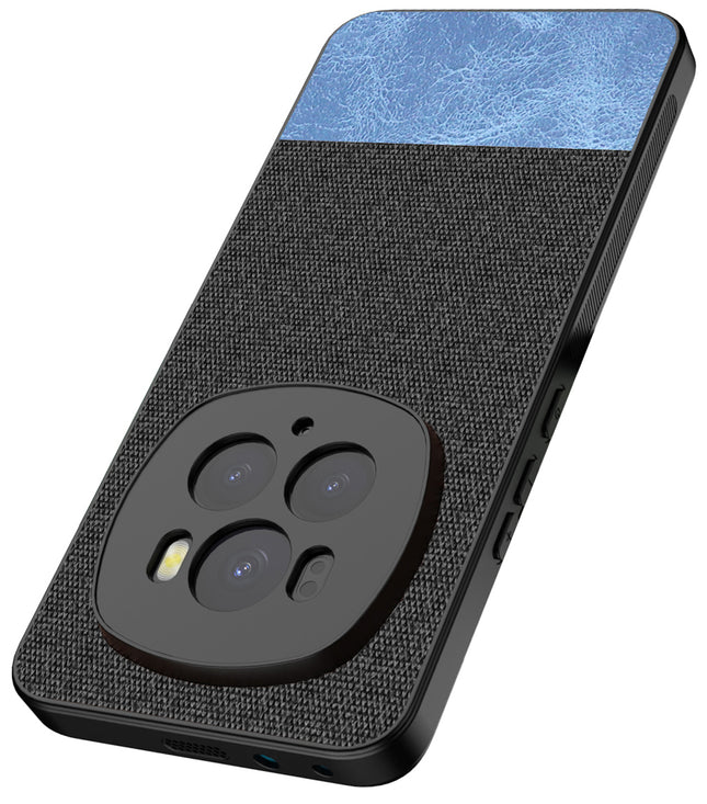 Kapa Soft Fabric & Leather Hybrid Protective Back Cover for Honor Magic 6 PRO | Shockproof Slim Hard Anti Slip Back Case (Black,Blue) - Mobizang