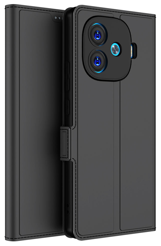 Kapa Noble Slim Magnetic Leather Flip Case Cover for iQoo Neo 10R | Card Holder Stand Flip Wallet Case (Black)