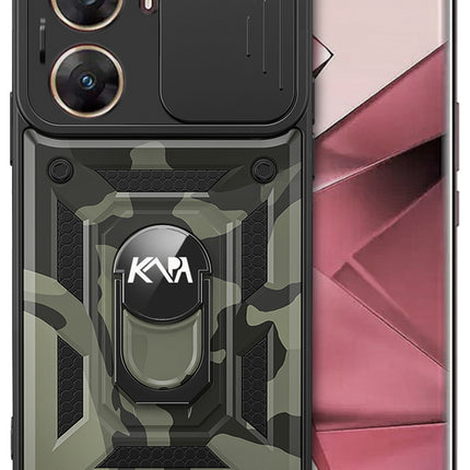 Kapa Tank Back Cover for Vivo V29E (5G) | Inbuilt Ring + Slider Shockproof Lens Protection Bumper Back Case (Black) - Mobizang
