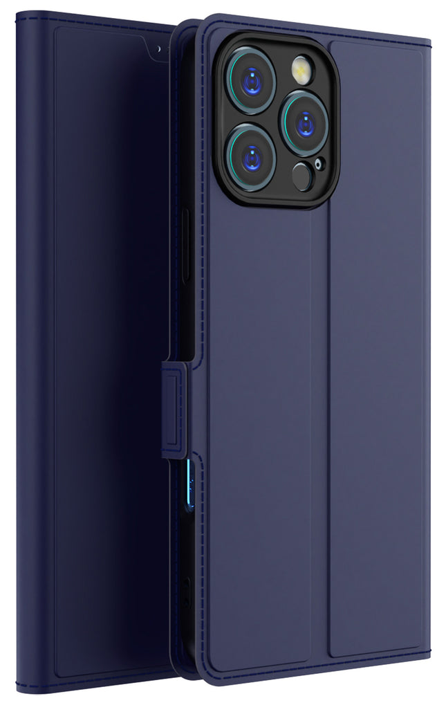 Kapa Noble Slim Magnetic Leather Flip Case Cover for Apple iPhone 16 Pro | Card Holder Stand Flip Wallet Case (Blue)