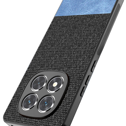 Kapa Soft Fabric & Leather Hybrid Protective Back Cover for Redmi Note 14 Pro (5G) | Shockproof Slim Hard Anti Slip Back Case (Black,Blue) - Mobizang