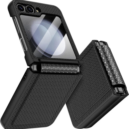 Kapa Textured Grip Hinge Protection Back Cover for Samsung Galaxy Z Flip5 / Z Flip 5 | with [Inbuilt Glass] Full Body Shockproof Hard Back Case (Black)