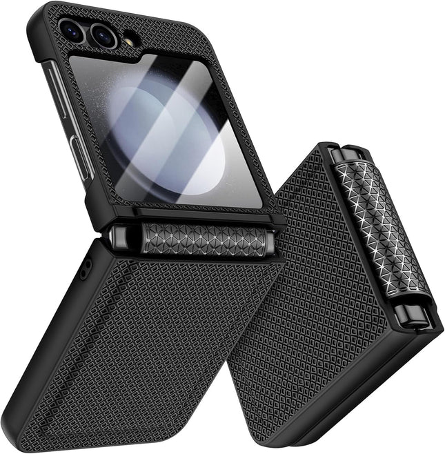 Kapa Textured Grip Hinge Protection Back Cover for Samsung Galaxy Z Flip5 / Z Flip 5 | with [Inbuilt Glass] Full Body Shockproof Hard Back Case (Black)
