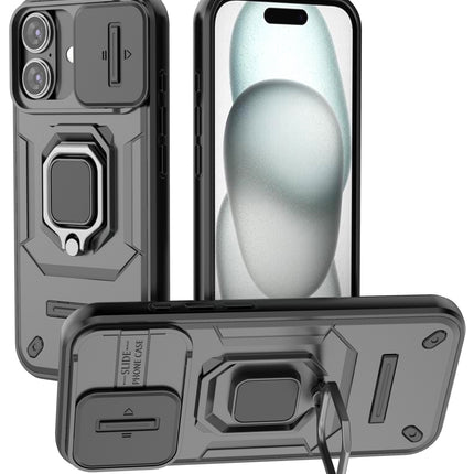 Kapa Armor Slider Back Cover for Apple iPhone 17 | Inbuilt Ring + Camera Slider Shockproof Lens Protection Bumper Back Case (Black)