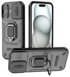 Kapa Armor Slider Back Cover for Apple iPhone 17 | Inbuilt Ring + Camera Slider Shockproof Lens Protection Bumper Back Case (Black)