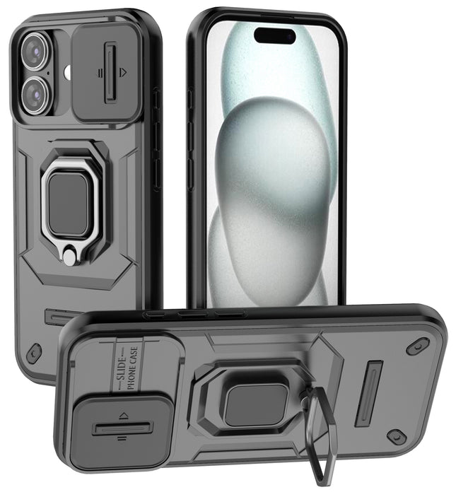 Kapa Armor Slider Back Cover for Apple iPhone 17 | Inbuilt Ring + Camera Slider Shockproof Lens Protection Bumper Back Case (Black)