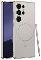 Kapa Ultra Thin Leather & Magsafe Back Case for Samsung Galaxy S24 Ultra | with Wireless Charging Support Ring Full Body Protection Back Cover (Titanium)