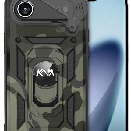 Kapa Tank Back Cover for Apple iPhone 17 Air | Inbuilt Ring + Slider Shockproof Lens Protection Bumper Back Case (Black)
